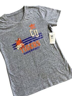 Adidas Clemson University Tigers Gray V-Neck T-Shirt Womens M